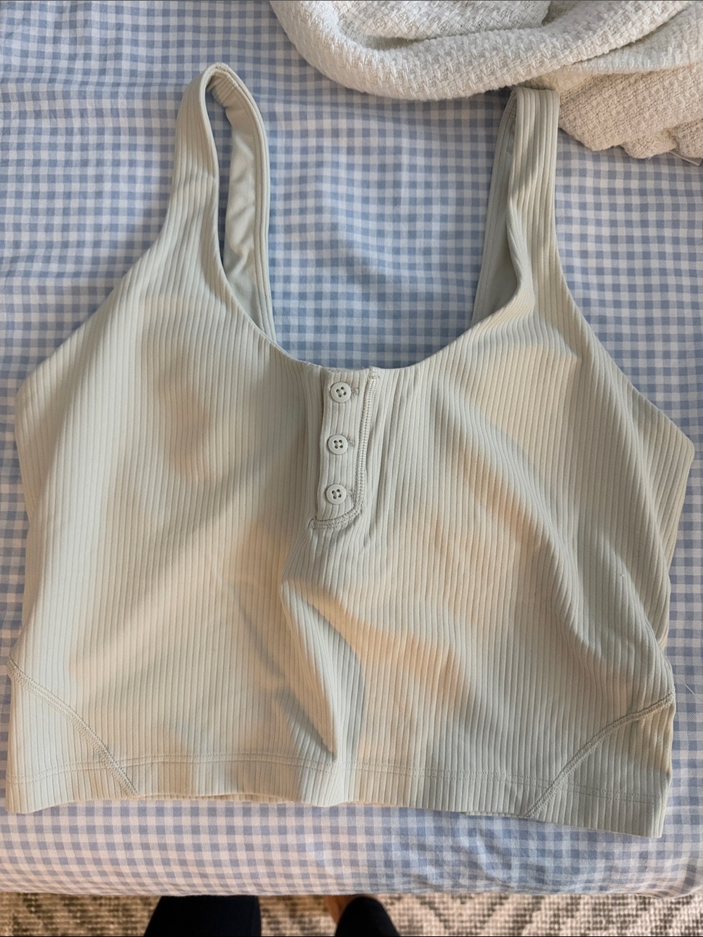 lululemon athletica Ribbed Button-Front Crop Tank — Light Sage